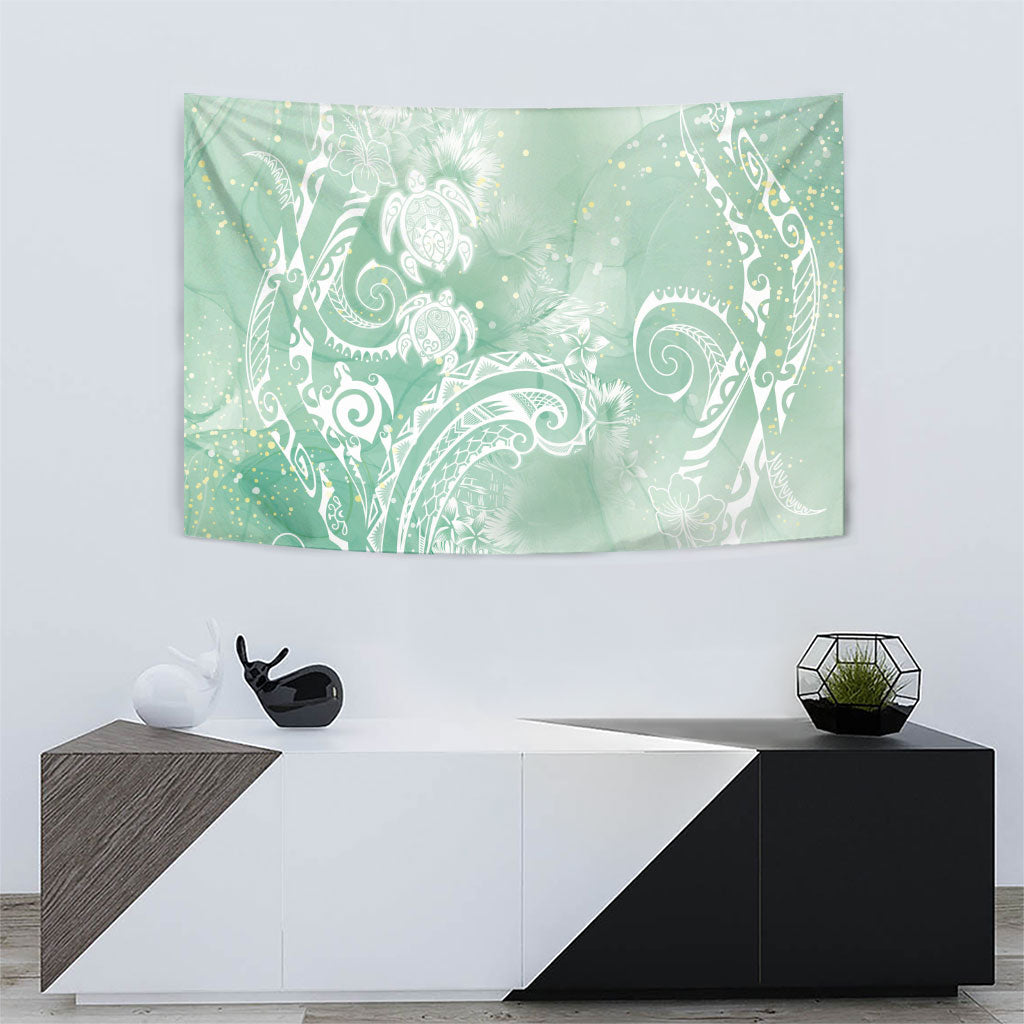 Aloha Hawaii Turtles Floral Tapestry Seafoam Marbles Glaze