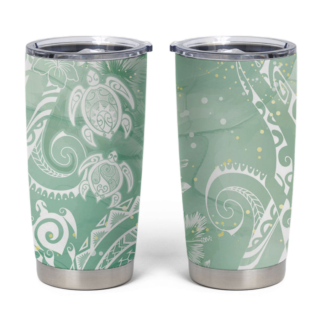Aloha Hawaii Turtles Floral Tumbler Cup Seafoam Marbles Glaze