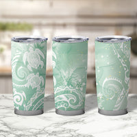 Aloha Hawaii Turtles Floral Tumbler Cup Seafoam Marbles Glaze