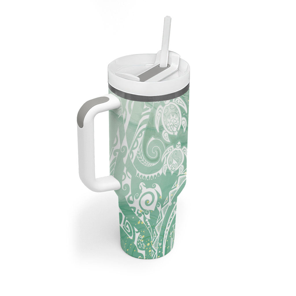 Aloha Hawaii Turtles Floral Tumbler With Handle Seafoam Marbles Glaze