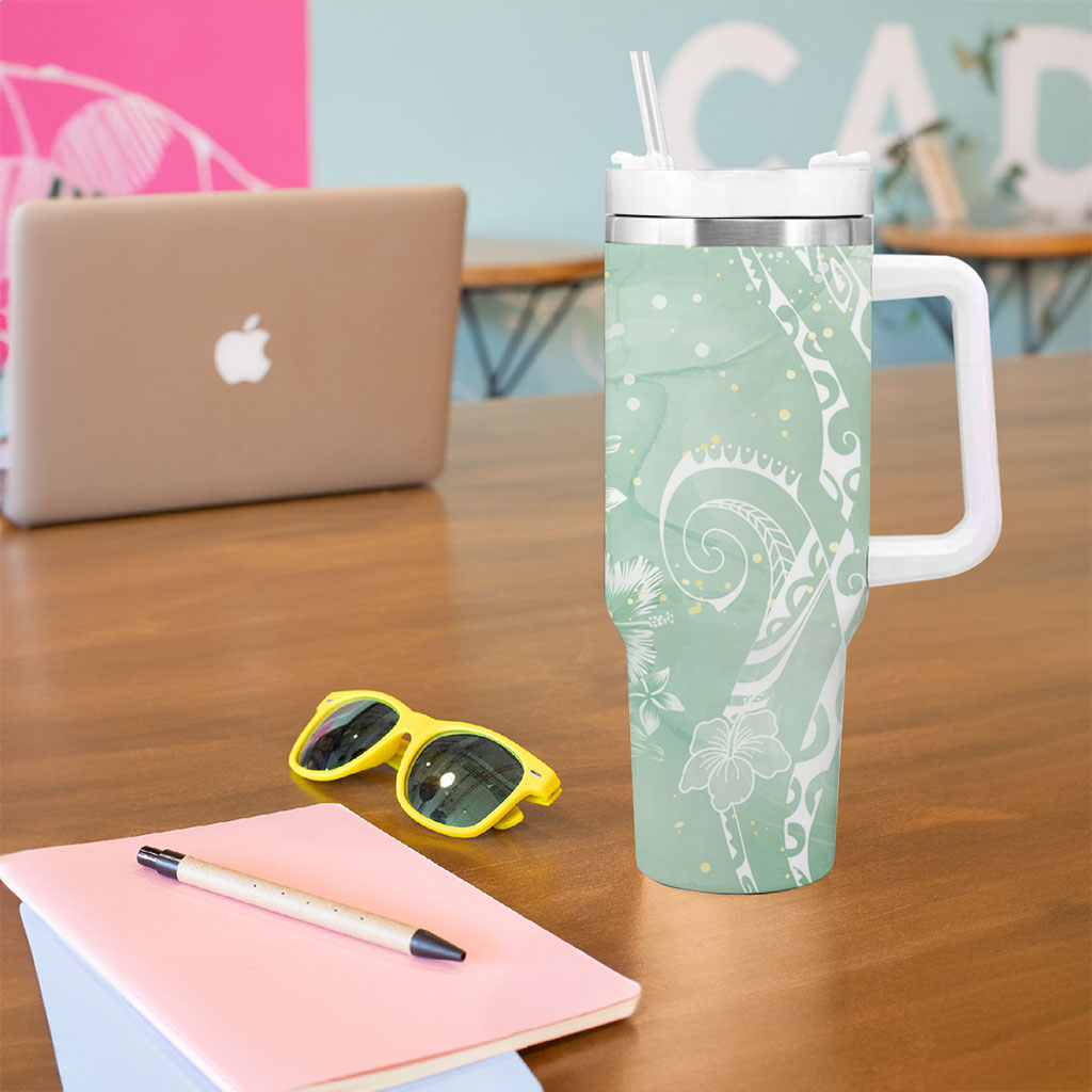 Aloha Hawaii Turtles Floral Tumbler With Handle Seafoam Marbles Glaze