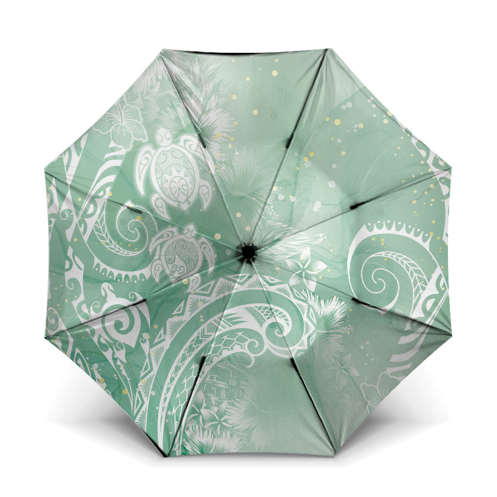 Aloha Hawaii Turtles Floral Umbrella Seafoam Marbles Glaze