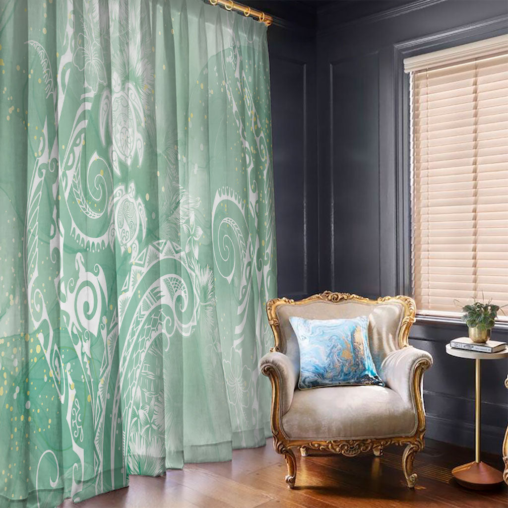 Aloha Hawaii Turtles Floral Window Curtain Seafoam Marbles Glaze