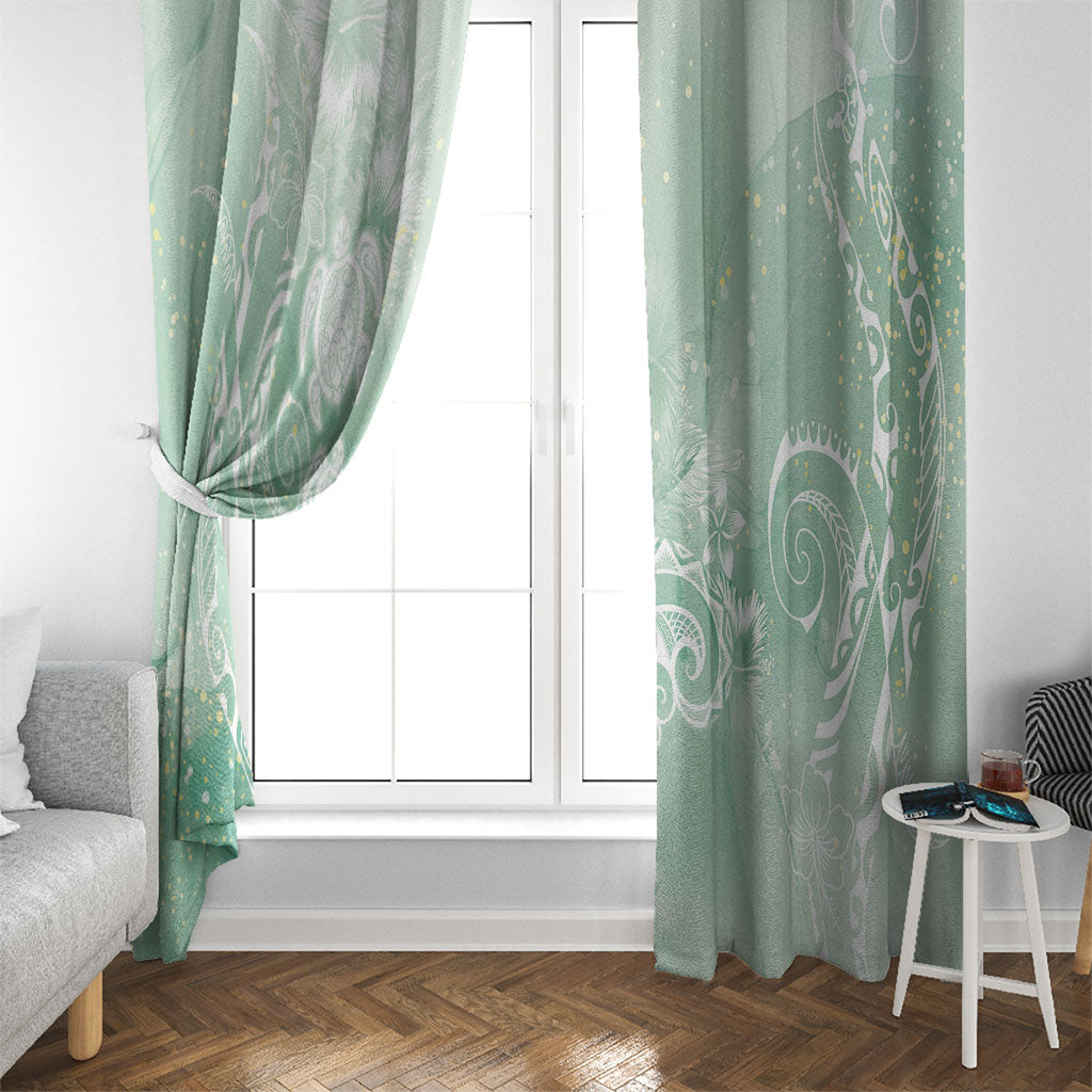 Aloha Hawaii Turtles Floral Window Curtain Seafoam Marbles Glaze