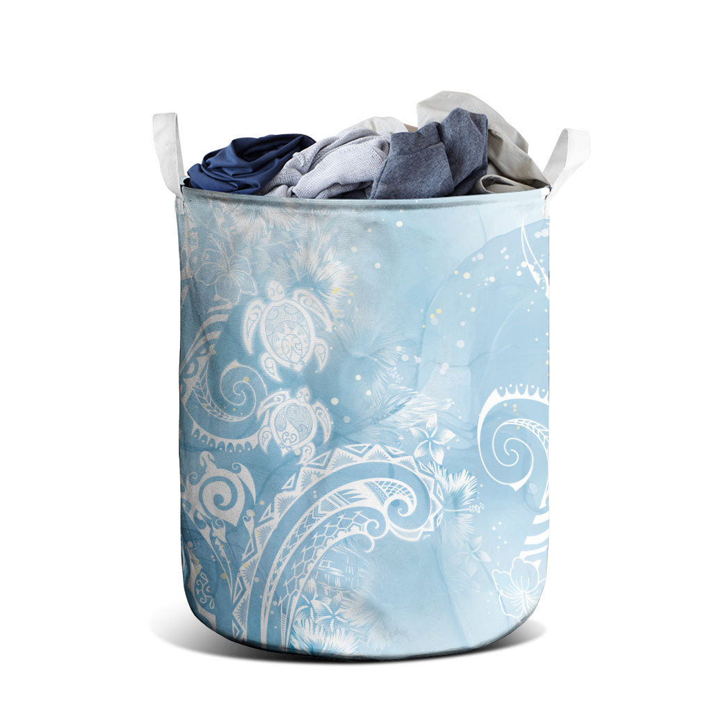 Aloha Hawaii Turtles Floral Laundry Basket Aqua Marbles Glaze
