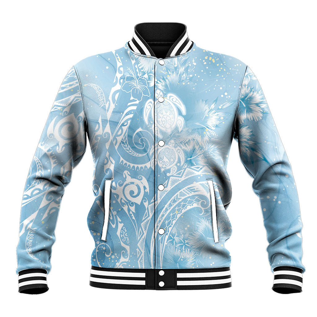 Aloha Hawaii Turtles Floral Baseball Jacket Aqua Marbles Glaze