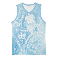 Aloha Hawaii Turtles Floral Basketball Jersey Aqua Marbles Glaze