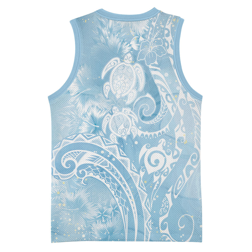 Aloha Hawaii Turtles Floral Basketball Jersey Aqua Marbles Glaze