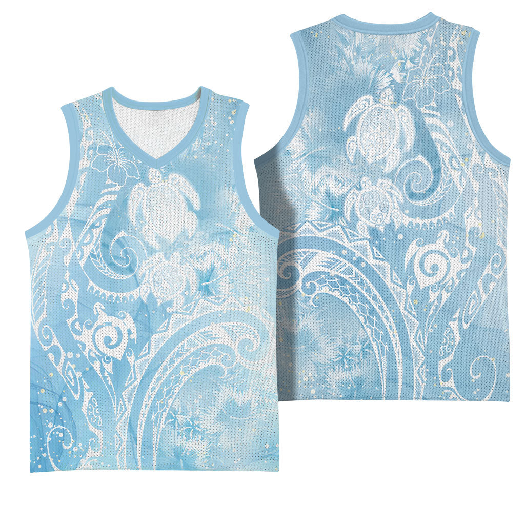 Aloha Hawaii Turtles Floral Basketball Jersey Aqua Marbles Glaze