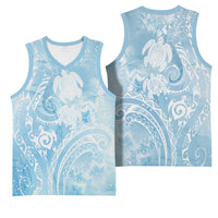 Aloha Hawaii Turtles Floral Basketball Jersey Aqua Marbles Glaze