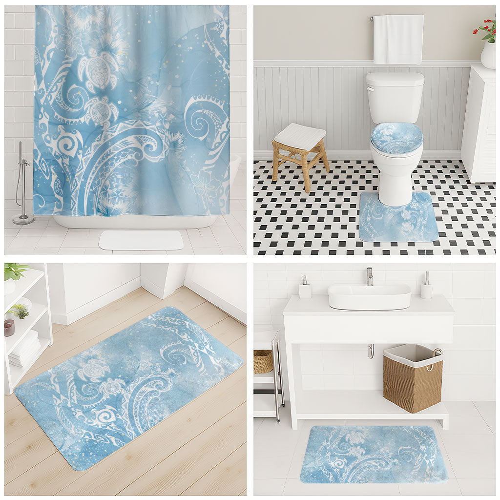Aloha Hawaii Turtles Floral Bathroom Set Aqua Marbles Glaze