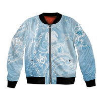 Aloha Hawaii Turtles Floral Bomber Jacket Aqua Marbles Glaze