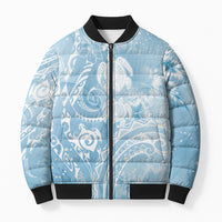 Aloha Hawaii Turtles Floral Bomber Puffer Jacket Aqua Marbles Glaze