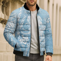Aloha Hawaii Turtles Floral Bomber Puffer Jacket Aqua Marbles Glaze