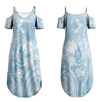 Aloha Hawaii Turtles Floral Couples Matching Summer Maxi Dress and Long Sleeve Button Shirt Aqua Marbles Glaze LT7 - Polynesian Pride