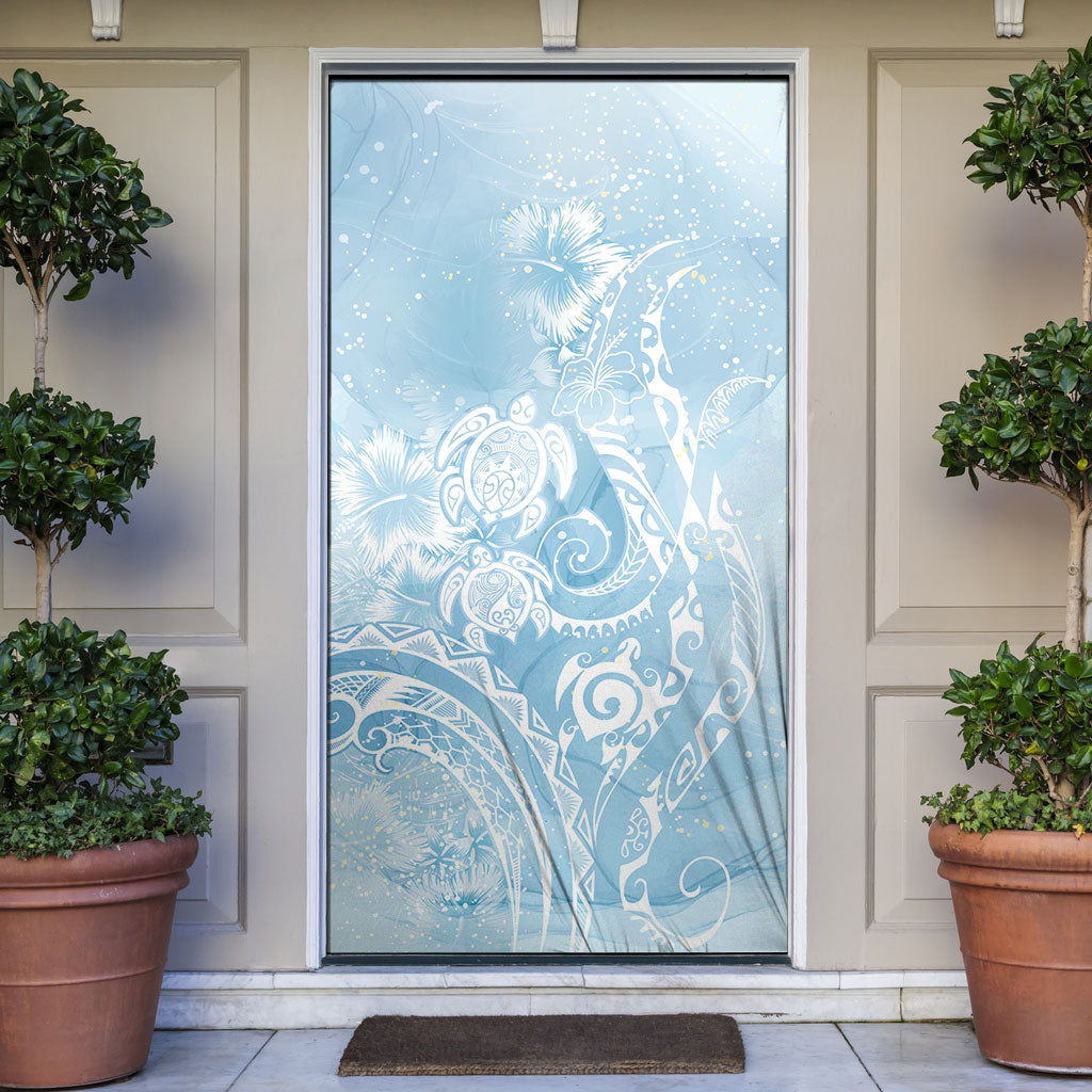 Aloha Hawaii Turtles Floral Door Cover Aqua Marbles Glaze