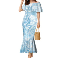 Aloha Hawaii Turtles Floral Family Matching Mermaid Dress and Hawaiian Shirt Aqua Marbles Glaze