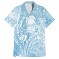 Aloha Hawaii Turtles Floral Family Matching Off Shoulder Short Dress and Hawaiian Shirt Aqua Marbles Glaze