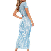 Aloha Hawaii Turtles Floral Family Matching Short Sleeve Bodycon Dress and Hawaiian Shirt Aqua Marbles Glaze