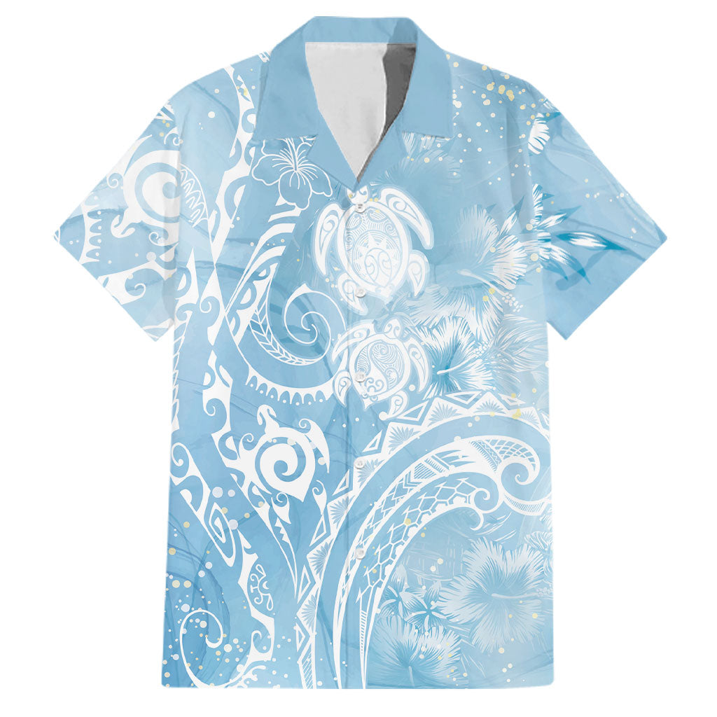 Aloha Hawaii Turtles Floral Family Matching Tank Maxi Dress and Hawaiian Shirt Aqua Marbles Glaze