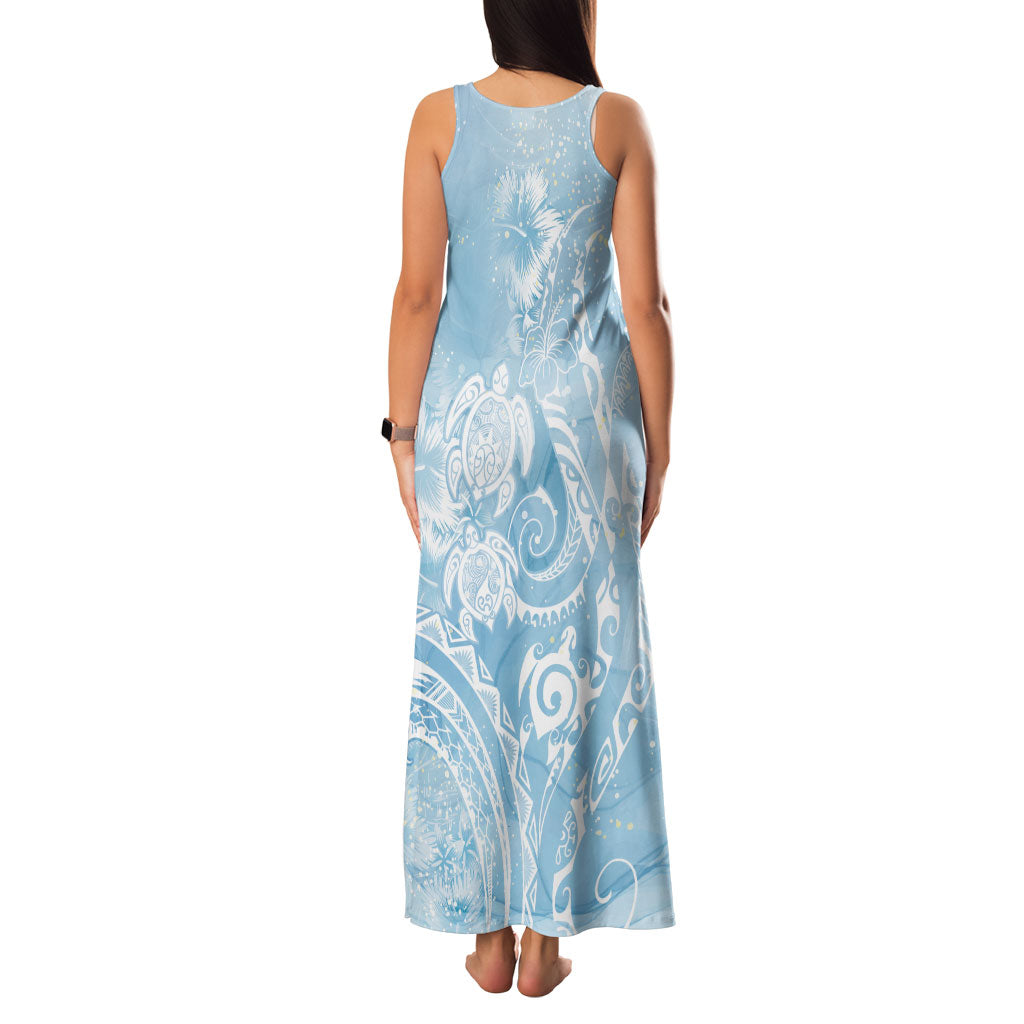 Aloha Hawaii Turtles Floral Family Matching Tank Maxi Dress and Hawaiian Shirt Aqua Marbles Glaze