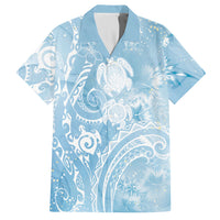Aloha Hawaii Turtles Floral Hawaiian Shirt Aqua Marbles Glaze
