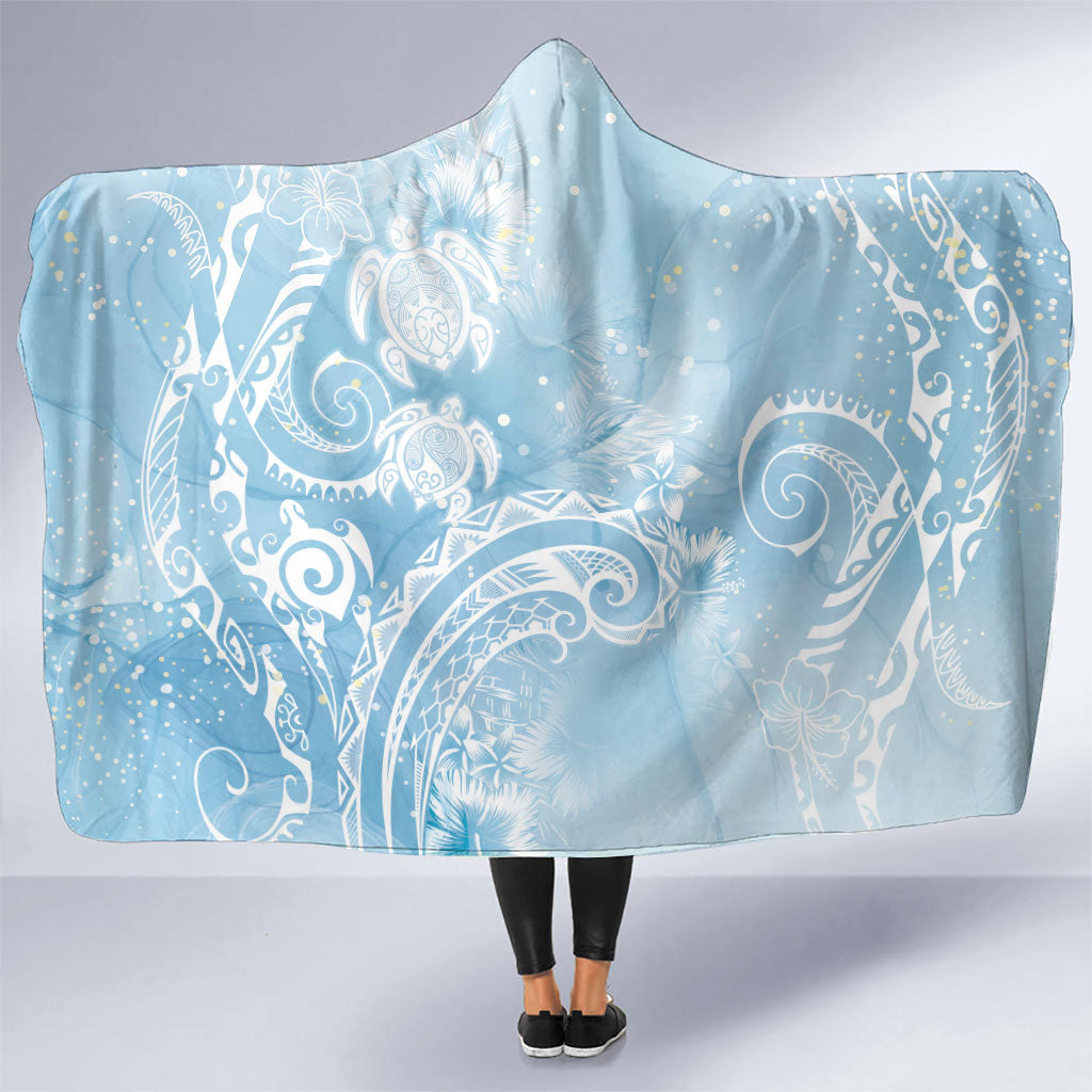 Aloha Hawaii Turtles Floral Hooded Blanket Aqua Marbles Glaze