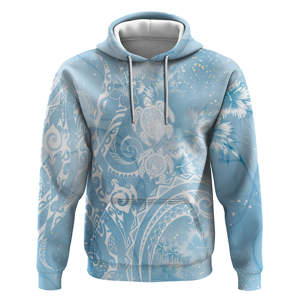 Aloha Hawaii Turtles Floral Hoodie Aqua Marbles Glaze