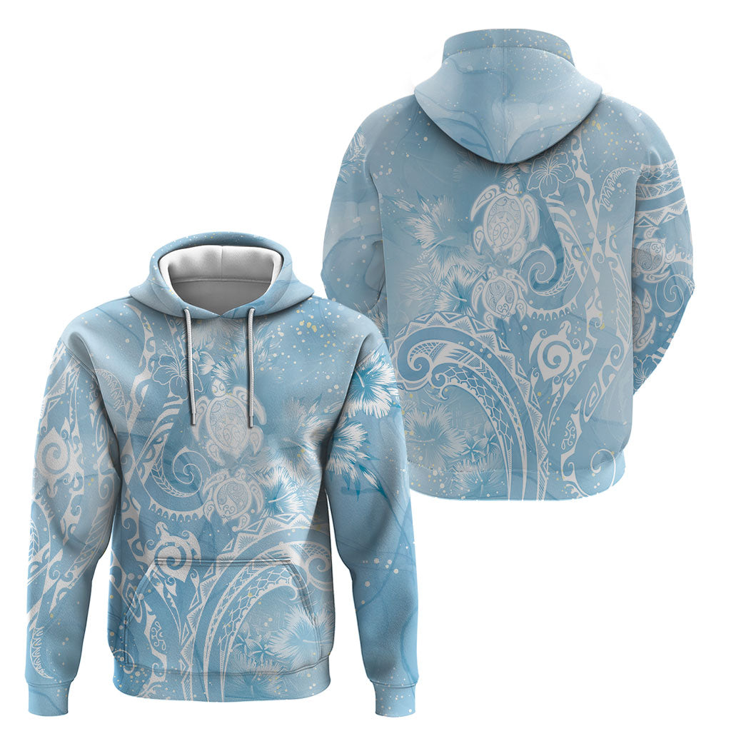 Aloha Hawaii Turtles Floral Hoodie Aqua Marbles Glaze