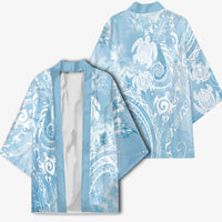 Aloha Hawaii Turtles Floral Kimono Aqua Marbles Glaze