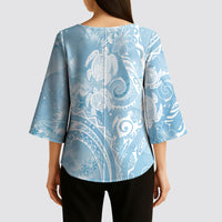 Aloha Hawaii Turtles Floral Kimono Sleeve Blouse Aqua Marbles Glaze