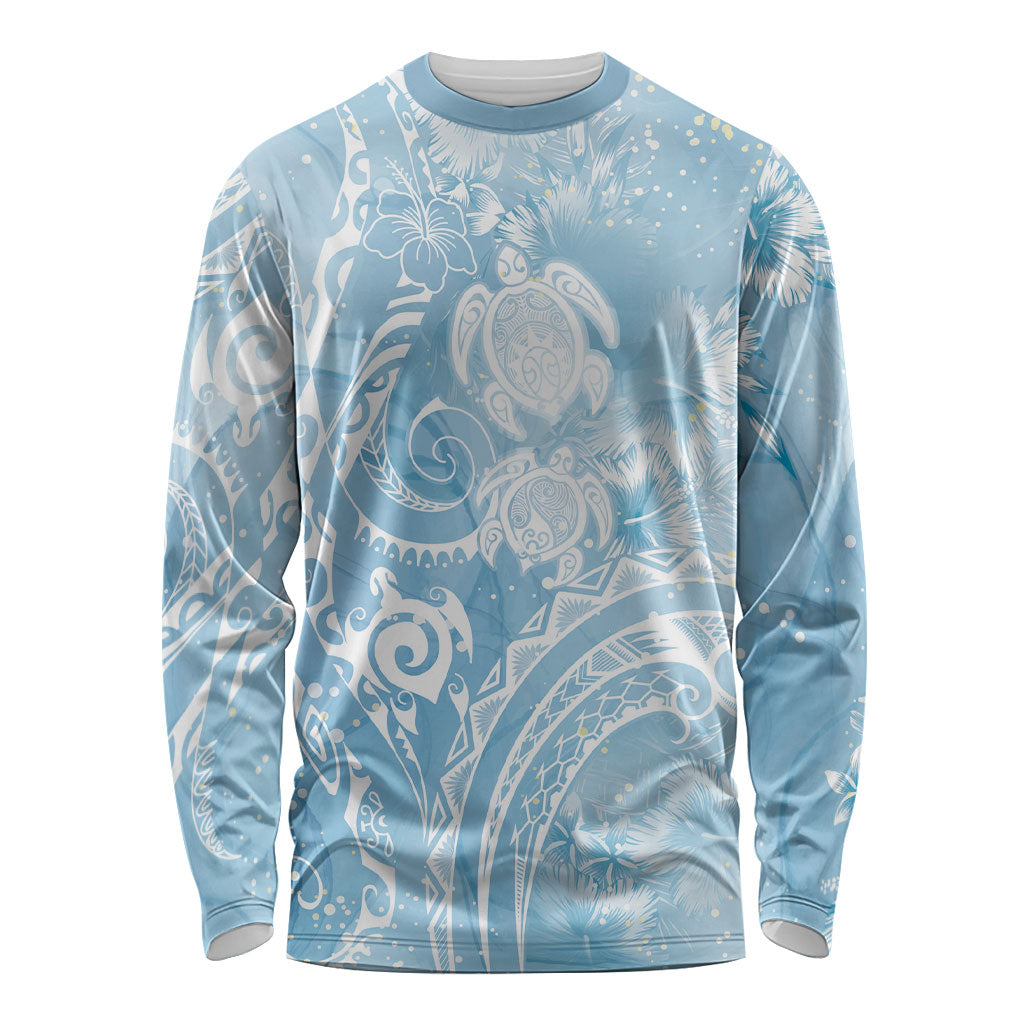 Aloha Hawaii Turtles Floral Long Sleeve Shirt Aqua Marbles Glaze