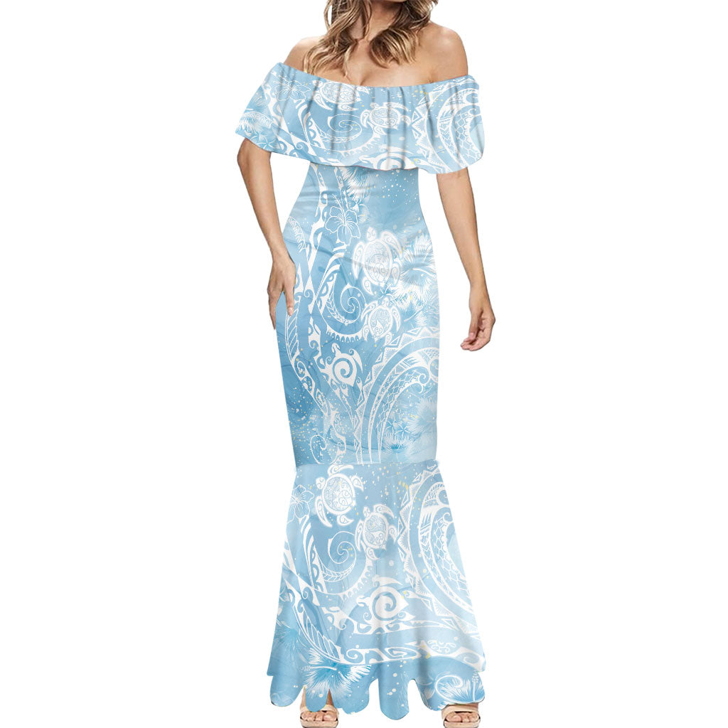 Aloha Hawaii Turtles Floral Mermaid Dress Aqua Marbles Glaze