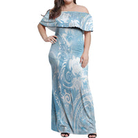 Aloha Hawaii Turtles Floral Off Shoulder Maxi Dress Aqua Marbles Glaze