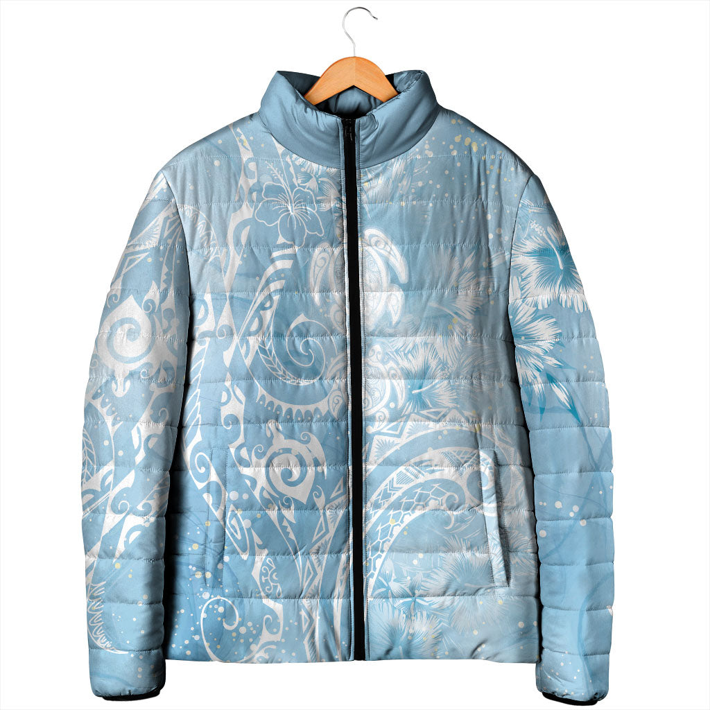 Aloha Hawaii Turtles Floral Padded Jacket Aqua Marbles Glaze