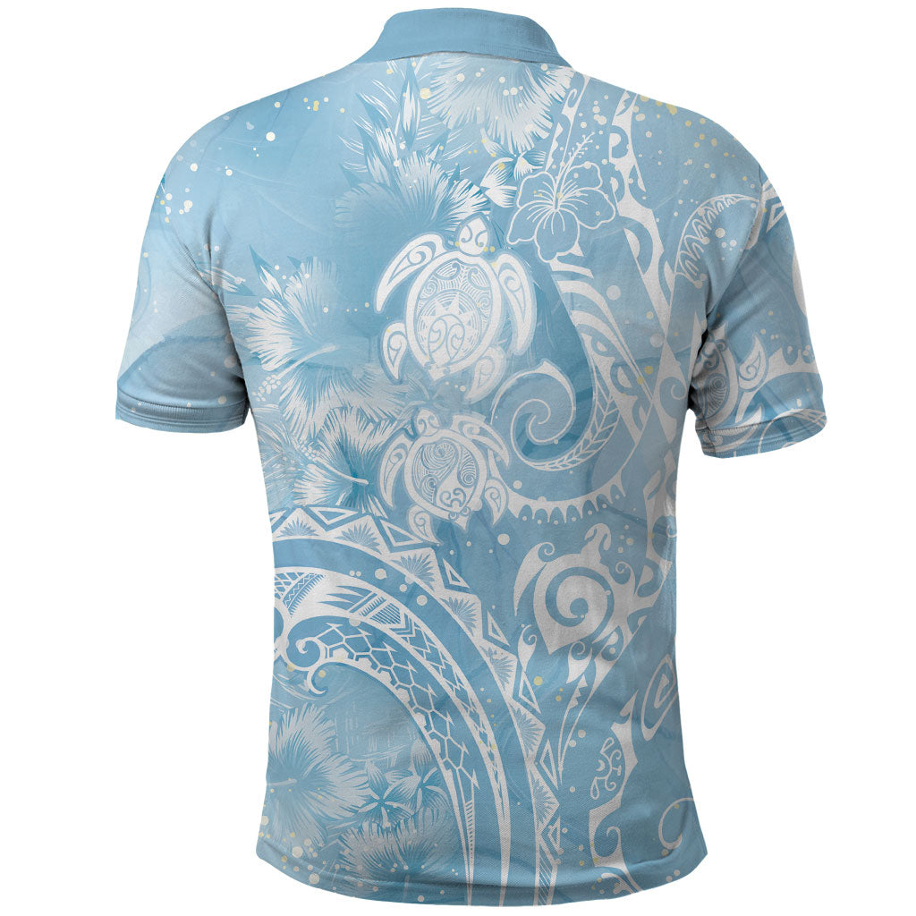 Aloha Hawaii Turtles Floral Polo Shirt Aqua Marbles Glaze