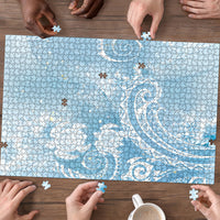 Aloha Hawaii Turtles Floral Puzzle Aqua Marbles Glaze