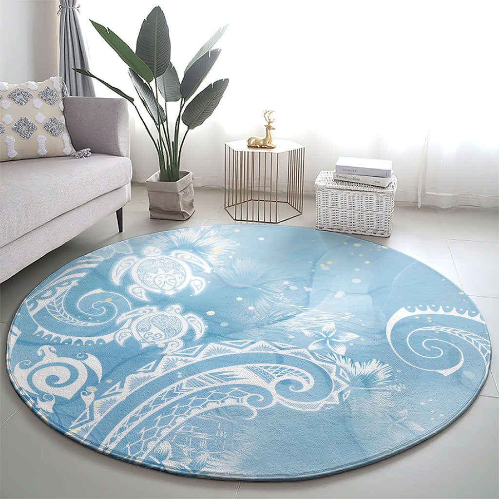Aloha Hawaii Turtles Floral Round Carpet Aqua Marbles Glaze