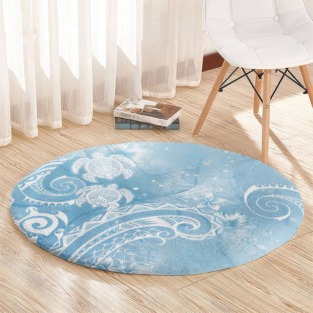 Aloha Hawaii Turtles Floral Round Carpet Aqua Marbles Glaze