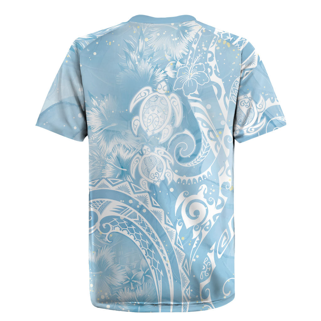 Aloha Hawaii Turtles Floral Rugby Jersey Aqua Marbles Glaze