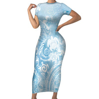 Aloha Hawaii Turtles Floral Short Sleeve Bodycon Dress Aqua Marbles Glaze