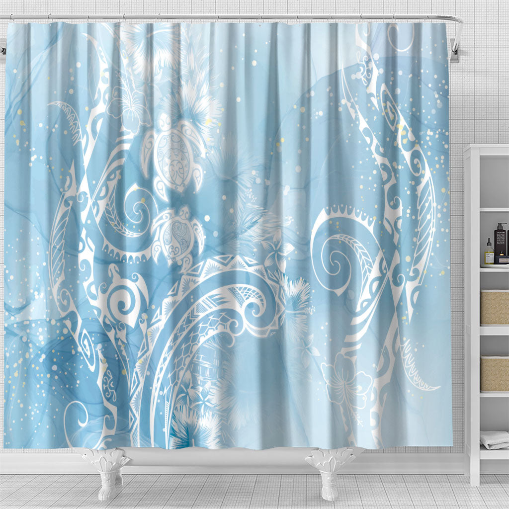 Aloha Hawaii Turtles Floral Shower Curtain Aqua Marbles Glaze