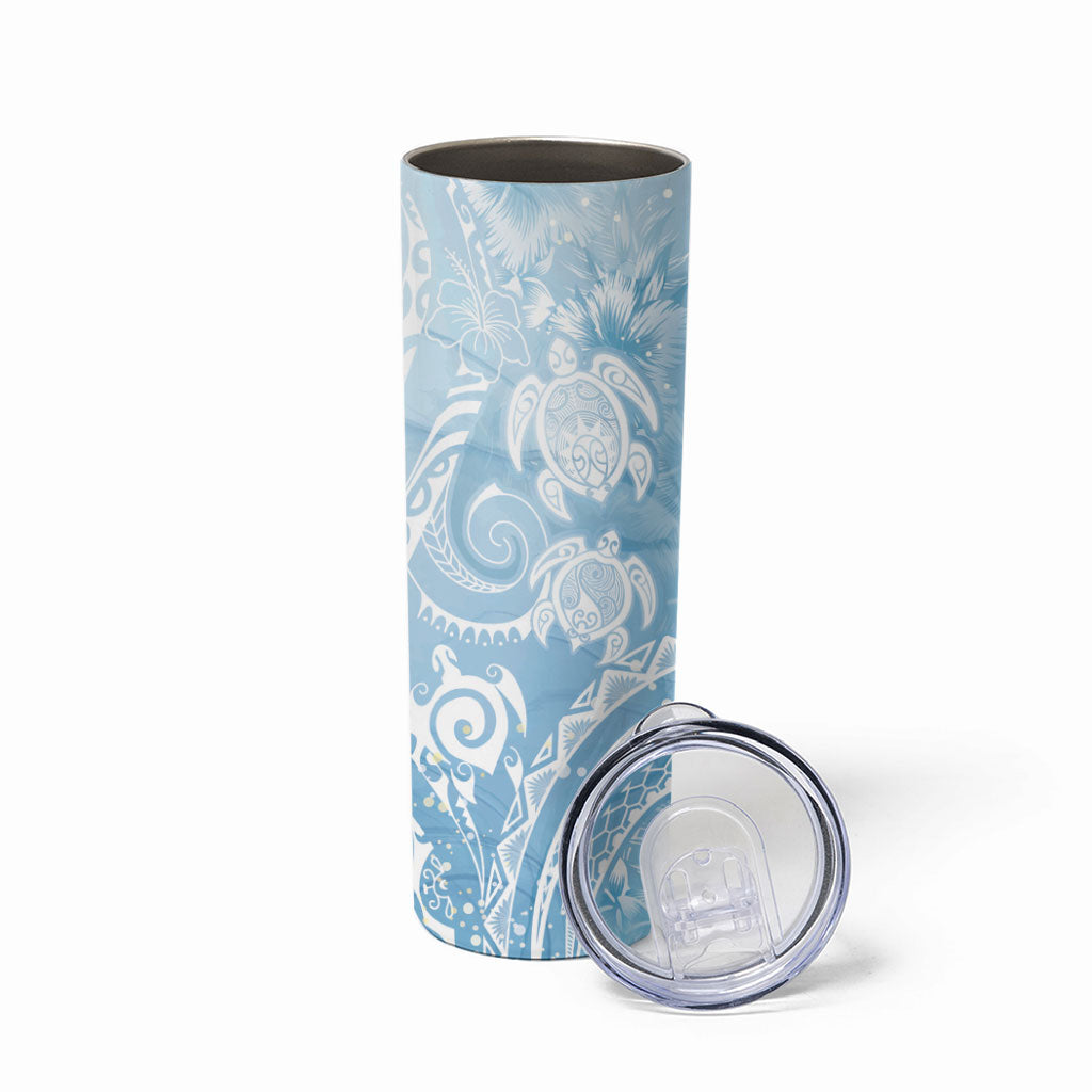 Aloha Hawaii Turtles Floral Skinny Tumbler Aqua Marbles Glaze