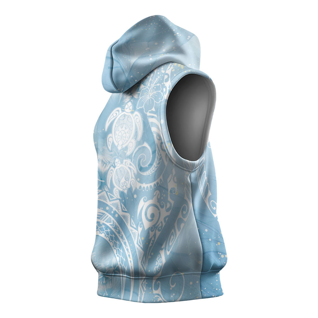 Aloha Hawaii Turtles Floral Sleeveless Hoodie Aqua Marbles Glaze