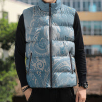 Aloha Hawaii Turtles Floral Sleeveless Puffer Jacket Aqua Marbles Glaze