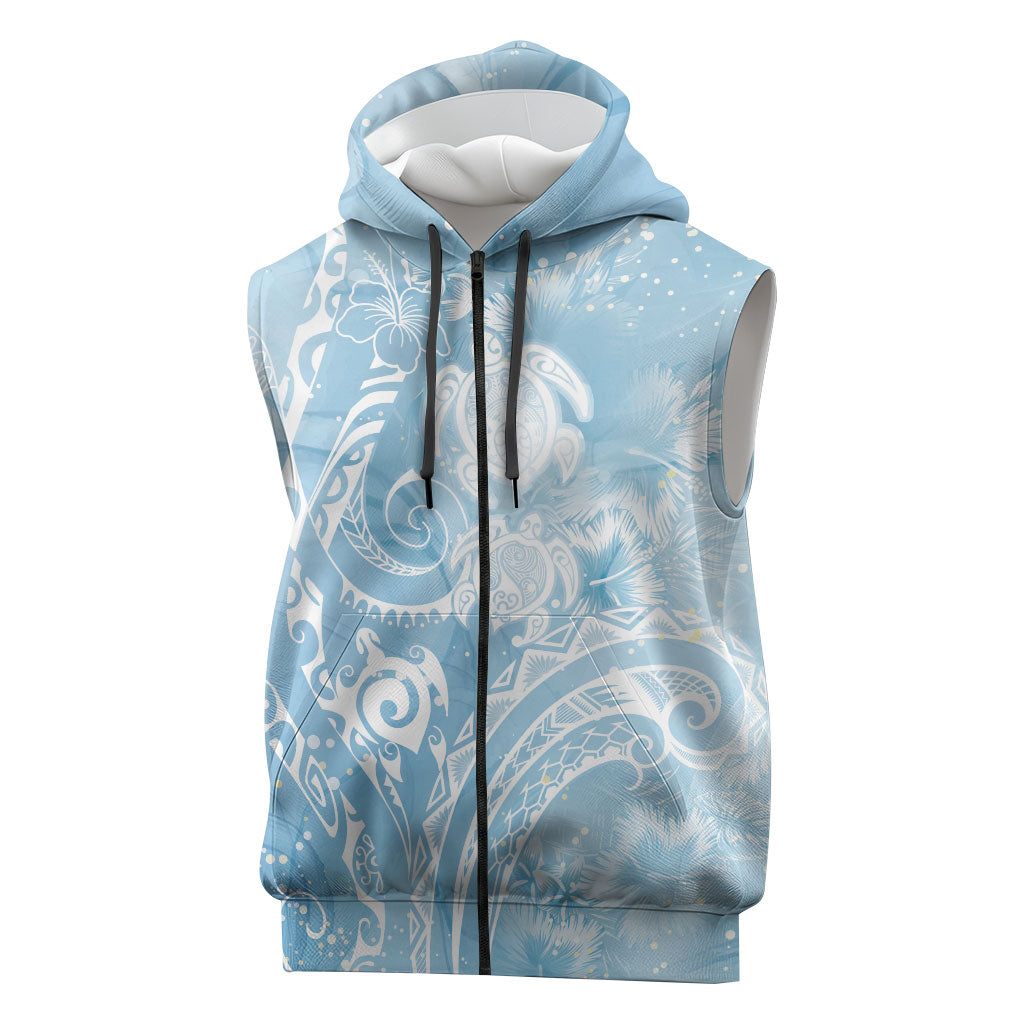 Aloha Hawaii Turtles Floral Sleeveless Zip Hoodie Aqua Marbles Glaze