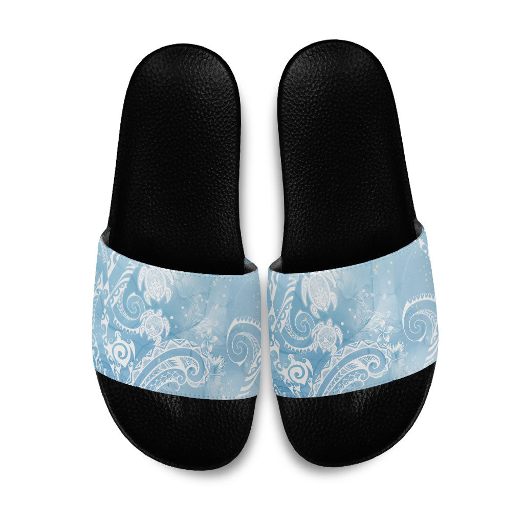 Aloha Hawaii Turtles Floral Slide Sandals Aqua Marbles Glaze