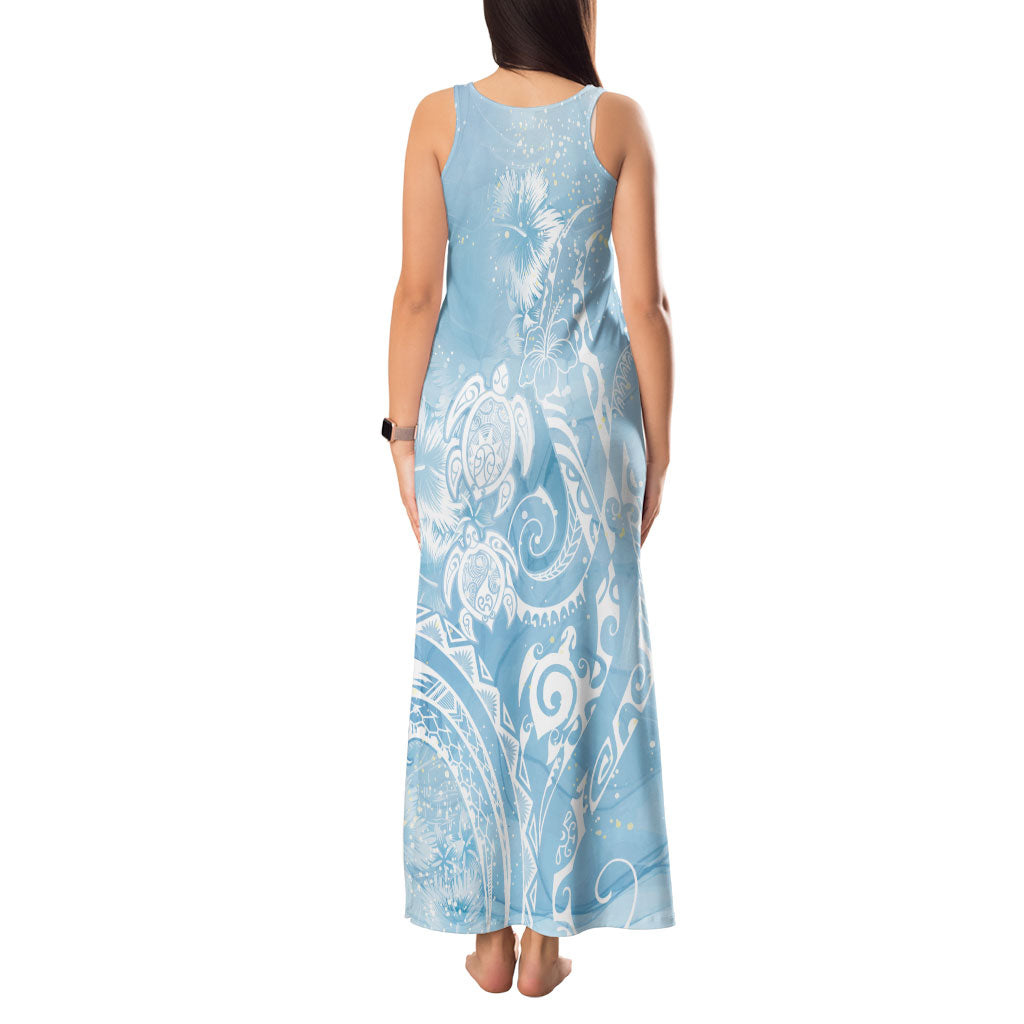 Aloha Hawaii Turtles Floral Tank Maxi Dress Aqua Marbles Glaze