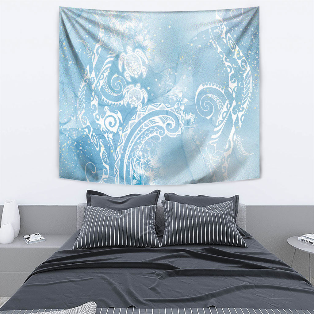 Aloha Hawaii Turtles Floral Tapestry Aqua Marbles Glaze