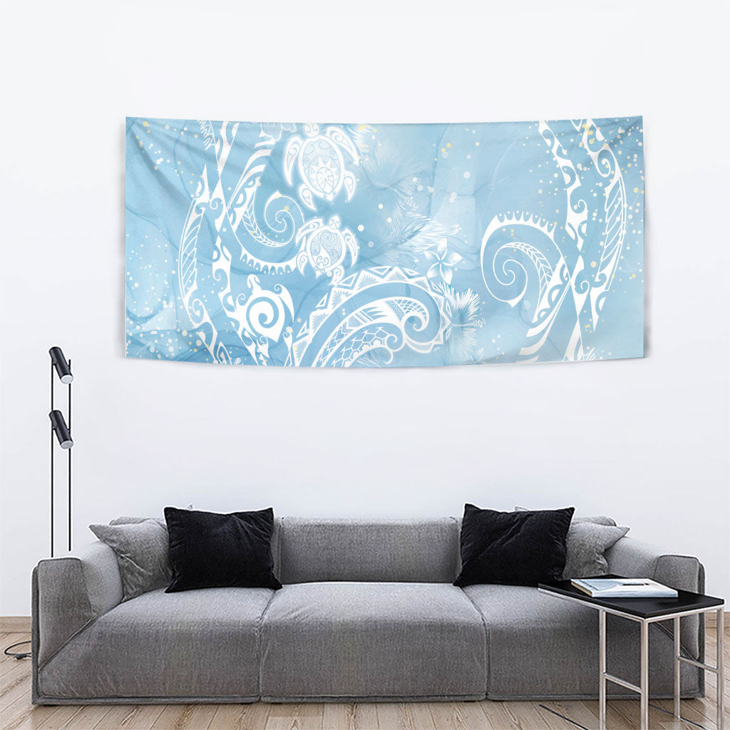 Aloha Hawaii Turtles Floral Tapestry Aqua Marbles Glaze